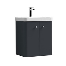 Nuie Core 500mm Soft Black Wall Hung 2-Door Basin Vanity Unit Bathroom Sink