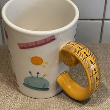 NOVELTY DRESSMAKING MUG TAPE MEASURE HANDLE SEWING ITEMS PATTERN QUIRKY GIFT