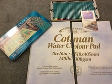 36 New Derwent Watercolour Pencils Plus 20 Sheets Of Water Colour Pads
