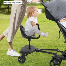 Universal Buggy Board with Seat 2 in 1 Pram Standing Board for 2-6 Years, 110lbs