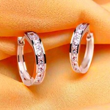 925 Sterling Silver Crystal Huggie Hoop Earrings Womens Girls Jewellery Gift UK