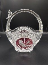 VINTAGE HOFBAUER BYRDES LEAD CRYSTAL RUBY RED BIRDS  BASKET 