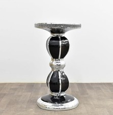 Black Greek Key Pattern Round End Table Italian Double Sphere Pedestal 60x40 Cm