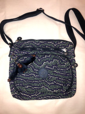 Kipling Cross-body Bag Navy Purple Green Dotted Waves Pattern With Monkey