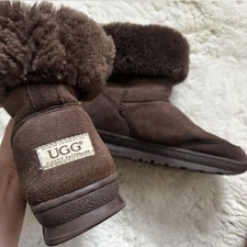 Brown UGG Boots Ankle Height Fur Trim Classic Australian Sheepskin Size UK 6