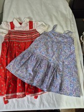 Vintage 70's Girls Summer Dresses X2 Bhs 5/6 Sundress C&A Red Smock Dress 6-7yrs