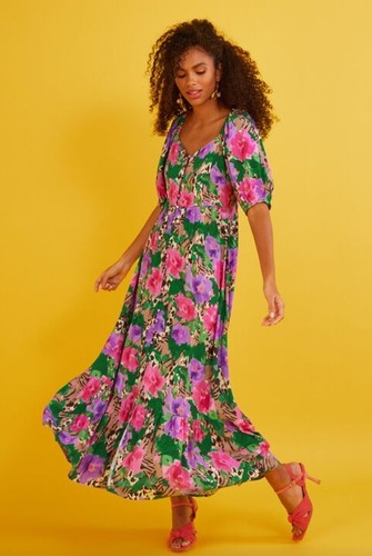 Monsoon effie print tea dress - tea,