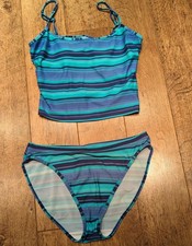 Lepels Ladies Tankini  2 Piece Size 16 Underwired Blue Stripe VGC Preowned