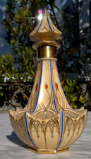 Rare c1850 Antique French Gothic Porcelain Holy Water Vessel Bottle & Stopper 9"