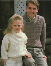  Shawl Collared Sweaters Girls Boys Men Ladies Knitting Pattern DK 1213