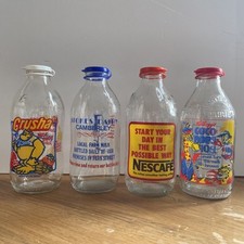 Retro Vintage Glass Milk Bottle With Lids - Nescafé,  Coco Pops, Crusha, Stokes