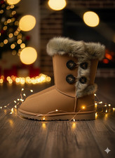 Women’s Winter Fur Lined Button UGG – Camel – Size 40 EU / 7 UK