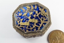 ANTIQUE INDIAN SILVER & GOLD BLUE PARTABGARH ENAMEL SNUFF / TRINKET BOX c1800's