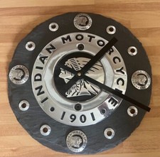 Custom Indian Motorcycle wall clock, Roadmaster Primary cover mounted on slate