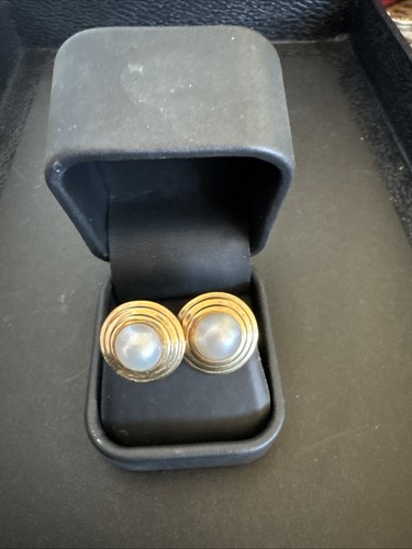 14k gold mabe pearl earrings - pearl,