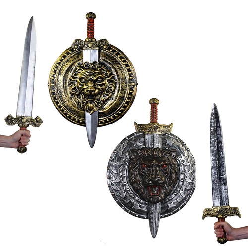 Gold silver sword shield - or,