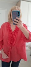 Ladies Bright Coral Loose Tunic Summer Blouse Top XXL size 20 plus
