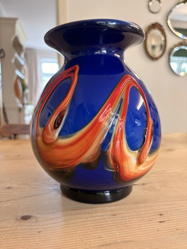 Studio art glass vase - art, cobalt