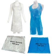 BLUE/WHITE Flexible Strong Disposable Polythene Plastic Aprons Waterproof SALE 