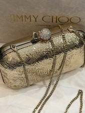 JIMMY CHOO CLOUD MOTIF ETCHED  CLUTCH GOLD METAL HARD CASE BAG #B6