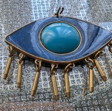 Vintage Evil Eye Enameled Gold Tone With Turquoise Centre Large Pendant