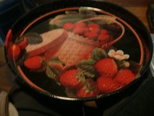 Vintage Strawberries In Basket Round Tin Serving  Tray