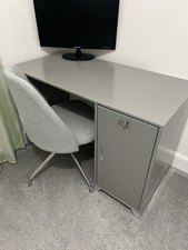 Office Desk & Armless Desk Chair with Chrome-Plated Metal Base Grey