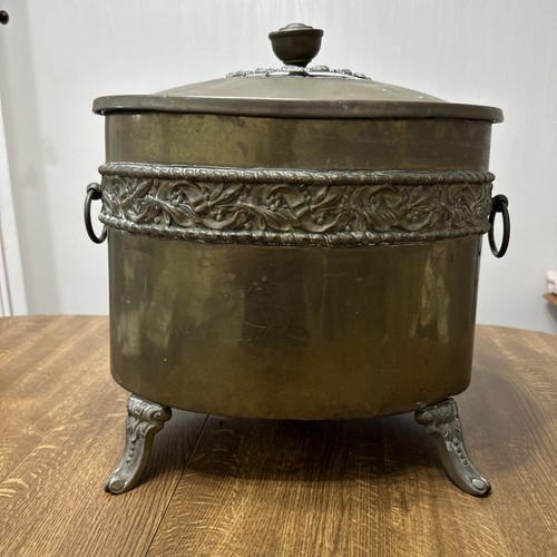 Antique brass lidded coal - antique,