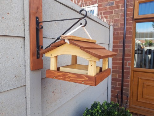 Hanging wooden bird table - hanging,