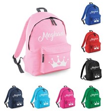 Personalised Kids School Bag BG125 -Any Name Crown Tiara Heart Backpack Glitter 