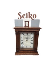 Seiko Radio Controlled Mantle Wood Clock Medium Wood Tone Abalone Insert Ornate