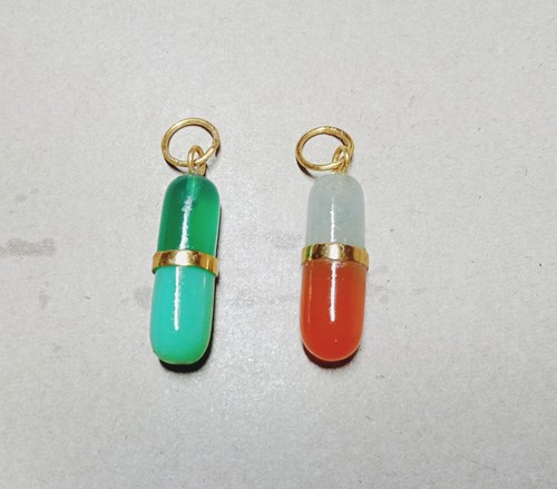 Gold pill charm happy - pill, pills