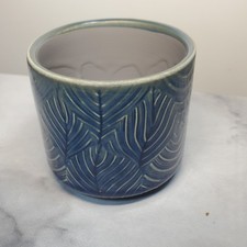 Gisela Graham Plant Pot Candle Holder Glazed Blue Shells 7 cm Tall