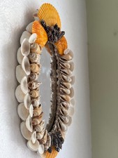 Vintage Handmade Seashell Mirror  Accent Wall Mirror  Art Style.  12" x 6"