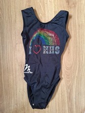 Girls Milano Love NHS Gymnastics Black Rainbow Leotard  Size 28 Age 7-8 Used