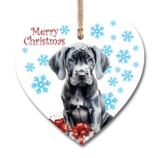 Christmas Puppy Dog Hanging Wooden Heart Plaque Sign Christmas Gift