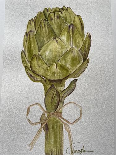 Hand painted artichoke - artichoke, water