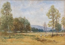 John Fullwood (1854 - 1931) Watercolour Landscape Figure Dog Sheep Painting 