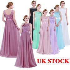 Womens Floral Lace Chiffon Bridesmaid Long Dress Evening Wedding Party Maxi Gown