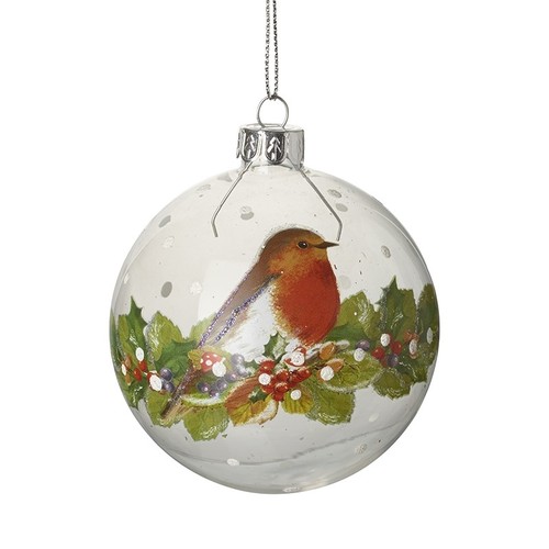 Glass robin bauble christmas - glass,