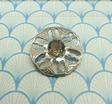 Vintage 925 Sterling Silver Cairngorm Scottish Thistle Brooch with Box - 1975