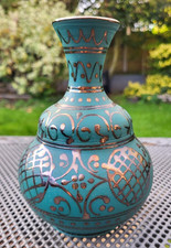 Globular Vase with Teal Matt Glaze and Moorish Style Silver Lustre Design E480