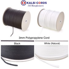 3MM THIN POLYPROPYLENE ROPE BRAIDED POLY CORD STRONG STRING IN BLACK & WHITE