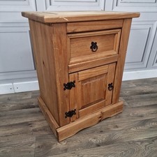 Rustic Solid Pine Bedside Cabinet Drawer & Cupboard -Wood Mexican Style Vintage