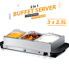 3 X 2.5L ELECTRIC FOOD WARMER BUFFET SERVER ADJUSTABLE TEMPERATURE HOTPLATE TRAY