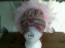 Pink/Gold Turban  with Pink feathers ONE SIZE