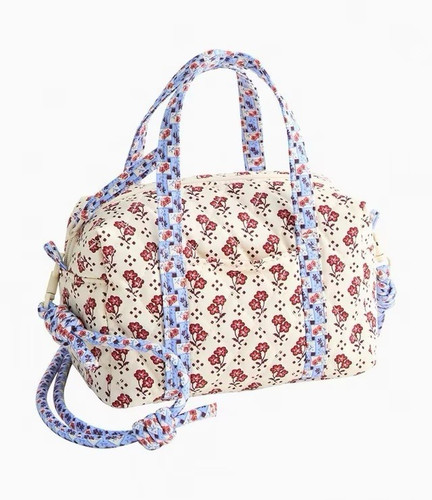 Floral ivory red blue - blue, quilted