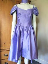 BEAUTIFUL SLUB SILK BRIDESMAID PROM EVENING BALL GOWN DRESS LILAC HANDMADE UK 10