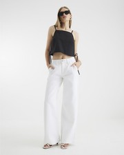 River Island Womens Wide Leg Jeans White Low Rise Baggy Trousers Pants Bottoms