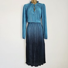 NEW Ex Wallis 10-18 Blue Ombre Plisse Pleated Keyhole Floaty Holiday Maxi Dress